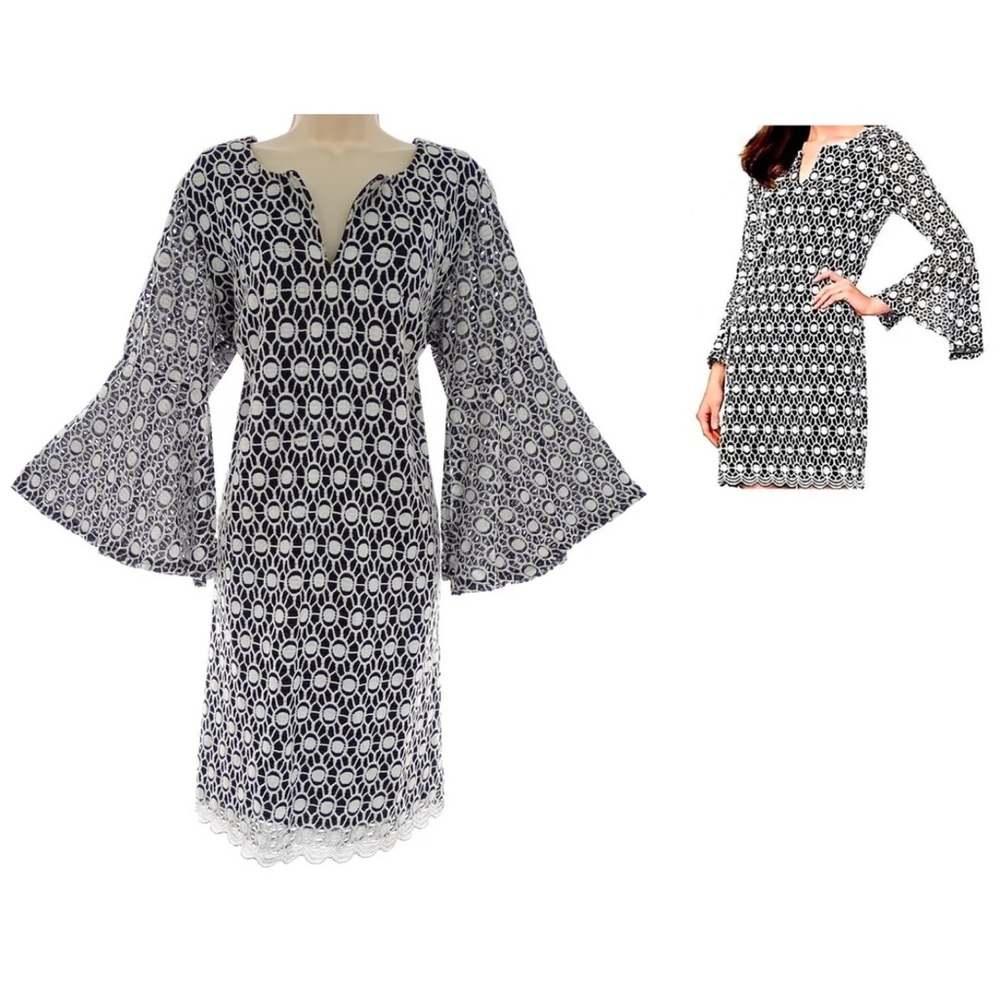 Signature by Robbie Bee Black and White Print Knit Dress - Size Small